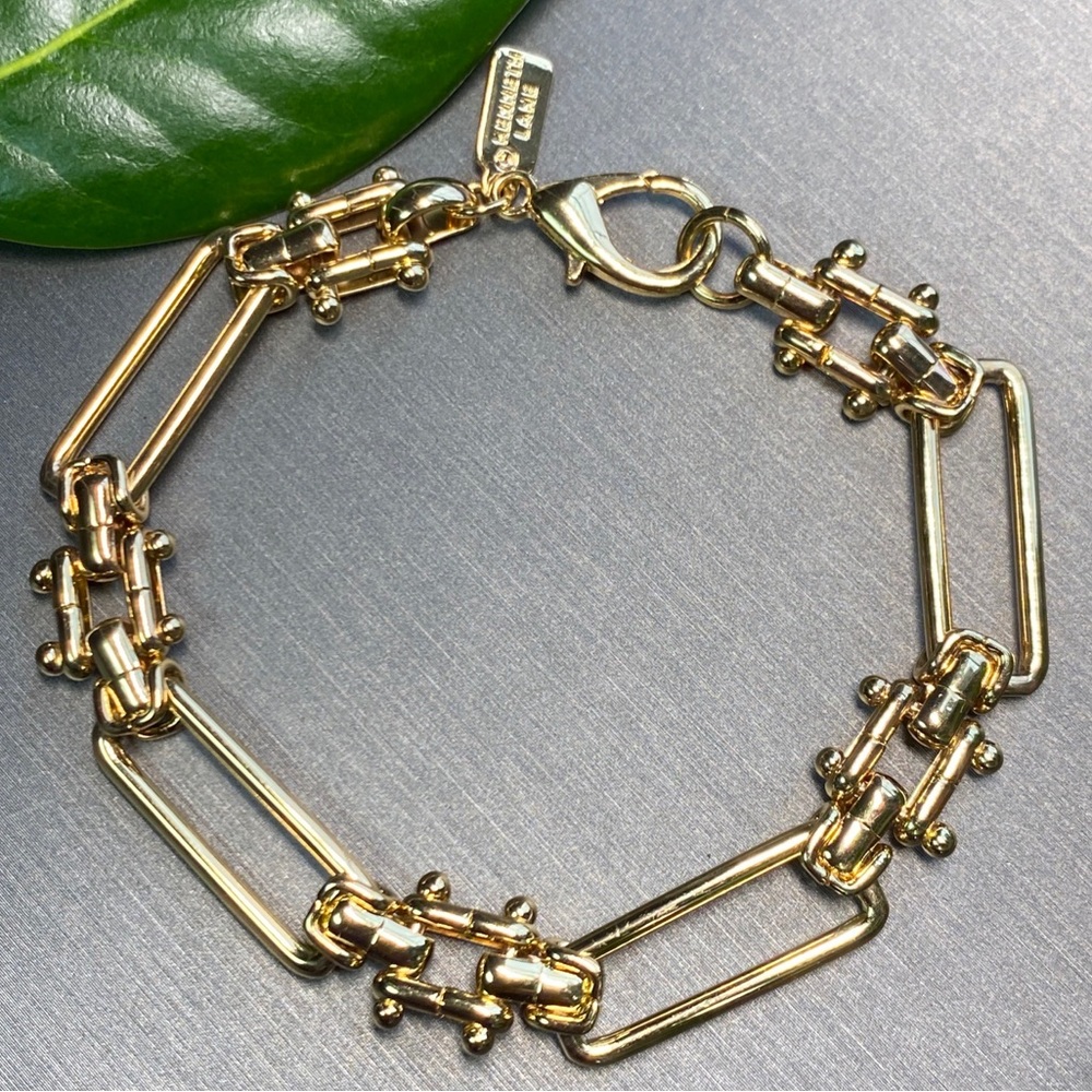Kenneth Jay Lane KJL Gold Plated Figaro Chain Gate Link Bracelet Y2K Style New